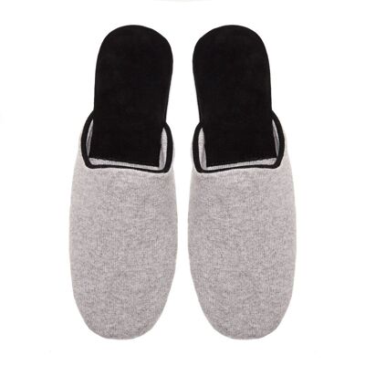 Men's 100% Cashmere and Leather Slippers, Grey