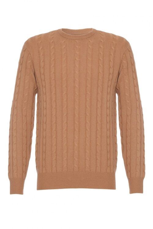 Men's 100% Cashmere Cable Jumper or Sweater, Camel