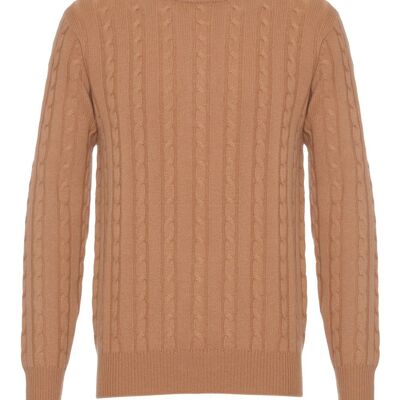 Kabelpullover oder Pullover aus 100 % Kaschmir für Herren, Camel