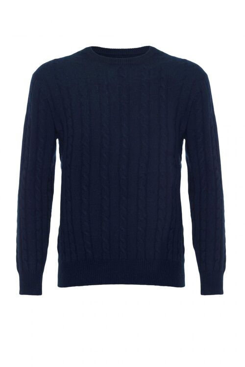 Men's 100% Cashmere Cable Jumper or Sweater, Navy Blue