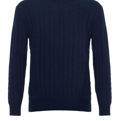 Jersey o suéter de ochos 100 % cachemir para hombre, azul marino