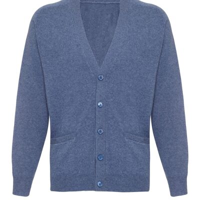 Klassische Herren-Strickjacke aus 100 % Kaschmir, Denim