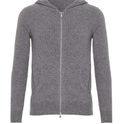 Men's 100% Cashmere Hoodie Cardigan, Grey