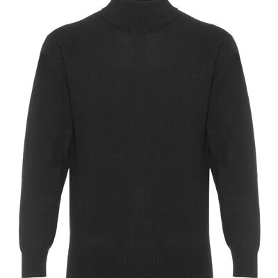 Jersey o suéter 100 % cachemir con cuello de polo para hombre, negro
