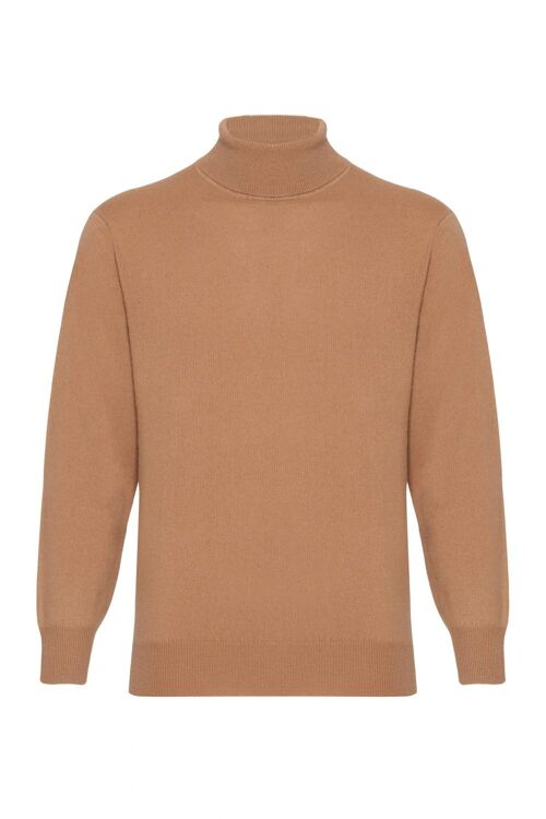 Men's 100% Cashmere Polo Neck Jumper or Sweater, Camel