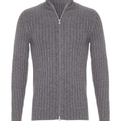 Men's 100% Cashmere Ribbed Cardigan, Grey