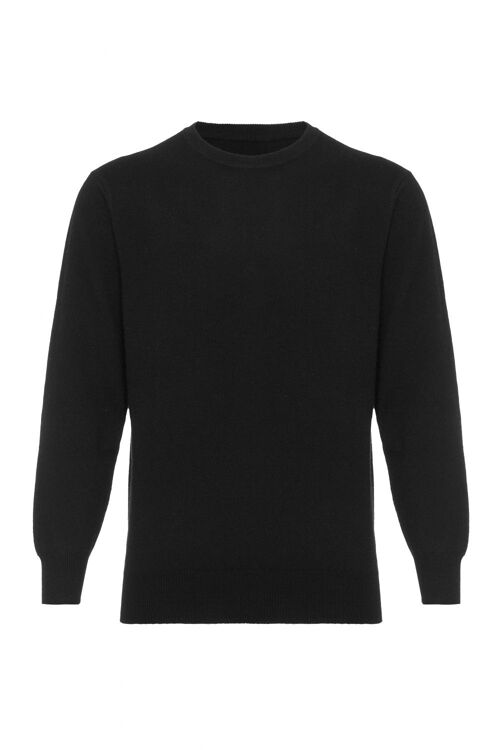 Men's 100% Cashmere Round Crew Neck Jumper or Sweater, Black