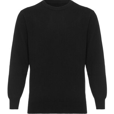 Jersey o suéter 100 % cachemir con cuello redondo para hombre, negro