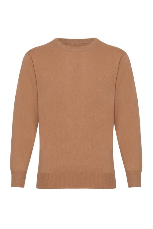 Men's 100% Cashmere Round Crew Neck Jumper or Sweater, Camel