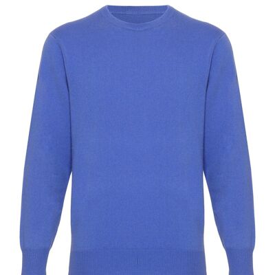 Jersey o suéter 100 % cachemir con cuello redondo para hombre, azul aciano