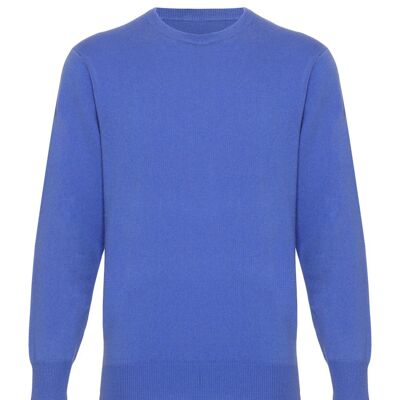 Men's 100% Cashmere Round Crew Neck Jumper or Sweater, Cornflower