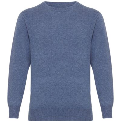 Men's 100% Cashmere Round Crew Neck Jumper or Sweater, Denim