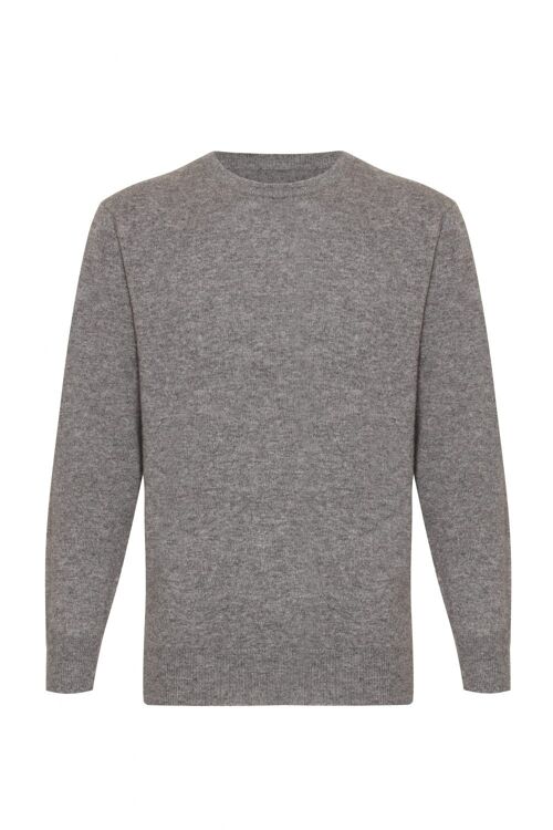 Men's 100% Cashmere Round Crew Neck Jumper or Sweater, Grey