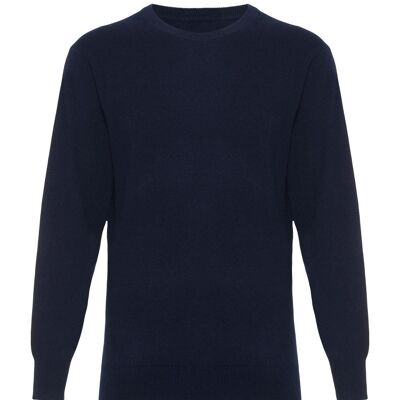 Jersey o suéter 100 % cachemir con cuello redondo para hombre, azul marino