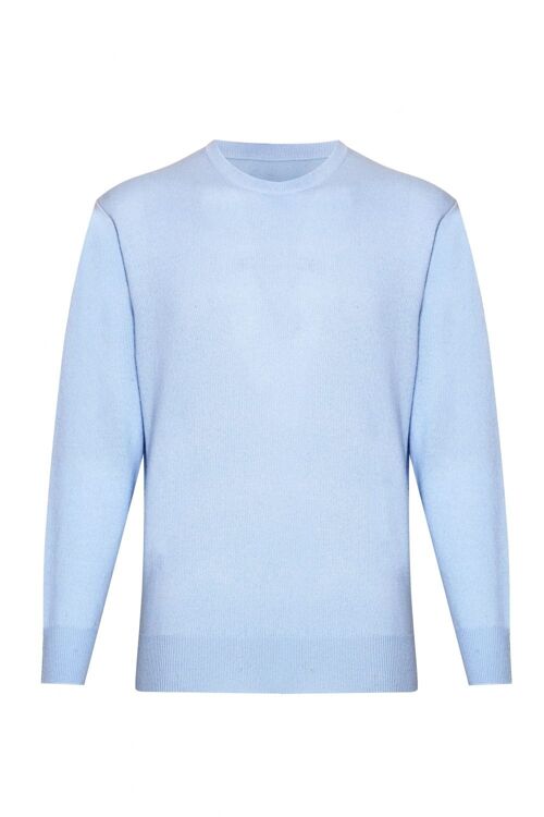 Men's 100% Cashmere Round Crew Neck Jumper or Sweater, Pale Blue