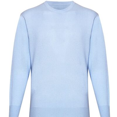 Jersey o suéter 100 % cachemir con cuello redondo para hombre, azul pálido