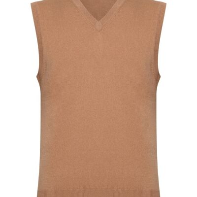 Camiseta sin mangas 100 % cachemir para hombre, camello