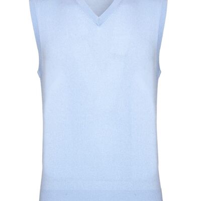 Camiseta sin mangas 100 % cachemir para hombre, azul pálido