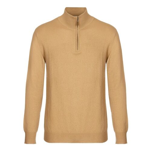 Men's 100% Cashmere Zip Polo Jumper or Sweater, Camel