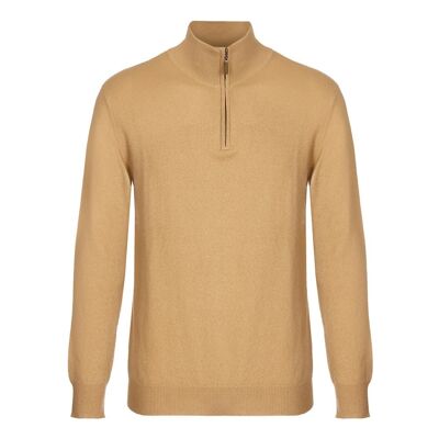 Maglione o maglione polo da uomo in 100% cashmere con zip, cammello