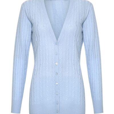 Women's 100% Cashmere Cable Cardigan, Baby Blue