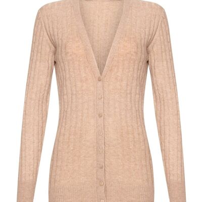 Women's 100% Cashmere Cable Cardigan, Beige