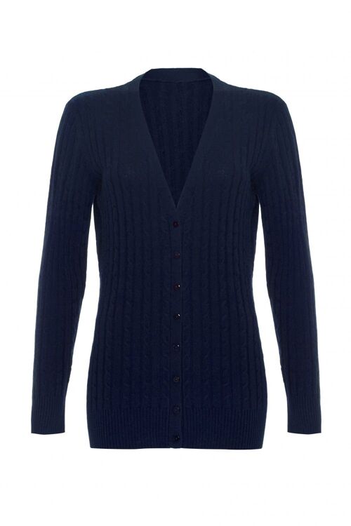 Women's 100% Cashmere Cable Cardigan, Navy