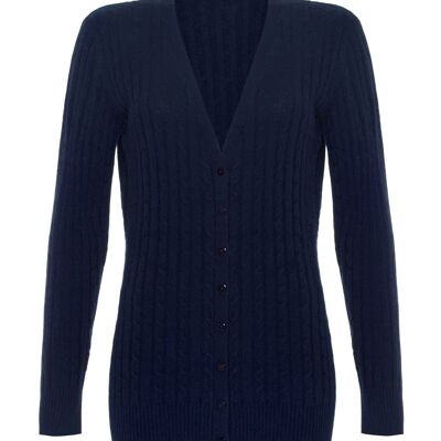 Cardigan da donna a trecce in 100% cashmere, blu marino