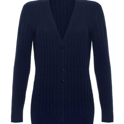 Women's 100% Cashmere Cable Cardigan, Navy