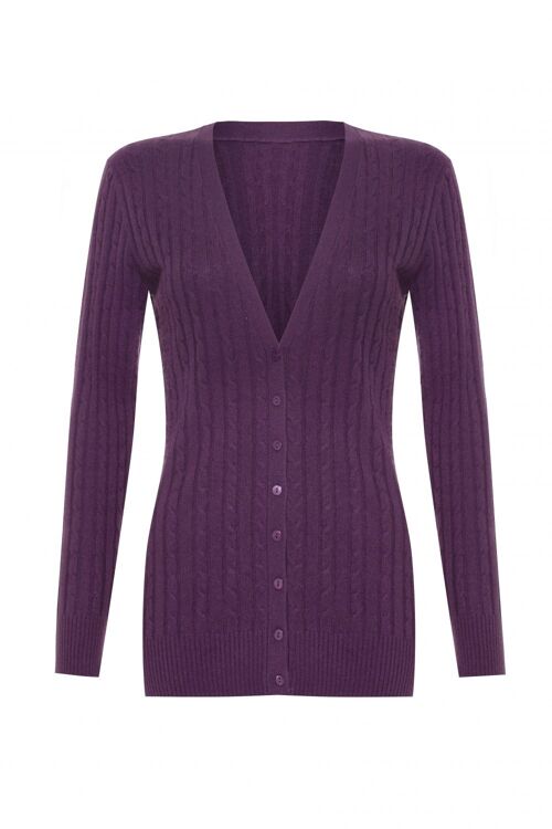 Women's 100% Cashmere Cable Cardigan, Purple