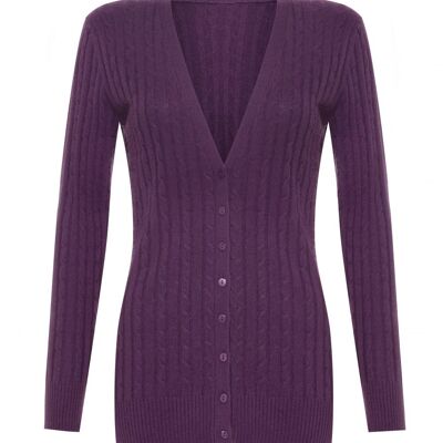 Cardigan da donna a trecce in 100% cashmere, viola