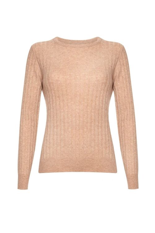 Women's 100% Cashmere Cable Crew Neck Jumper or Sweater, Beige