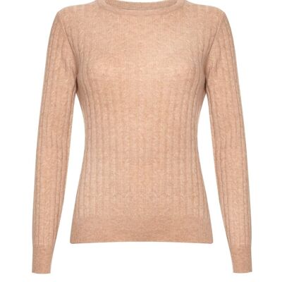 Jersey o suéter 100 % cachemir con cuello redondo y ochos para mujer, beige