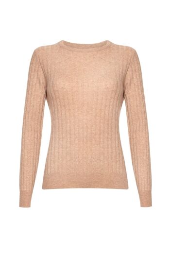 Pull ou pull à col rond torsadé 100 % cachemire pour femme, beige