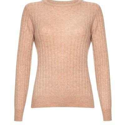 Women's 100% Cashmere Cable Crew Neck Jumper or Sweater, Beige