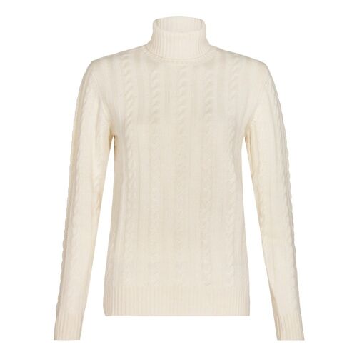 Women's 100% Cashmere Cable Roll Neck Jumper or Sweater, White