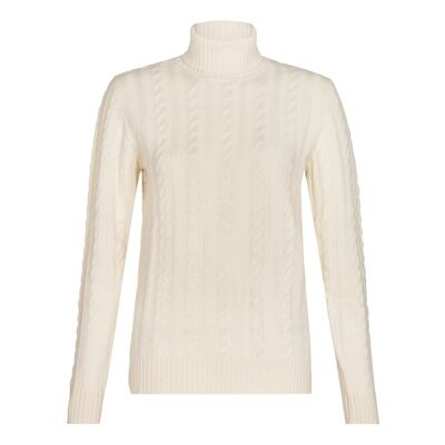 Women's 100% Cashmere Cable Roll Neck Jumper or Sweater, White