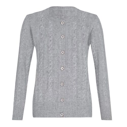 Women's 100% Cashmere Classic Cable Cardigan, Grey