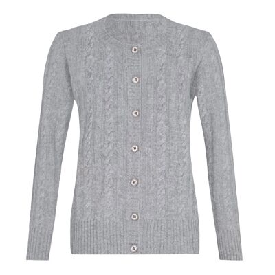 Women's 100% Cashmere Classic Cable Cardigan, Grey