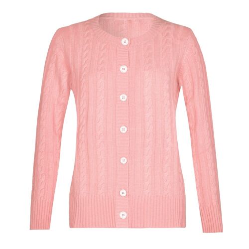 Women's 100% Cashmere Classic Cable Cardigan, Pink