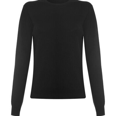 Jersey o suéter 100 % cachemir con cuello redondo para mujer, negro
