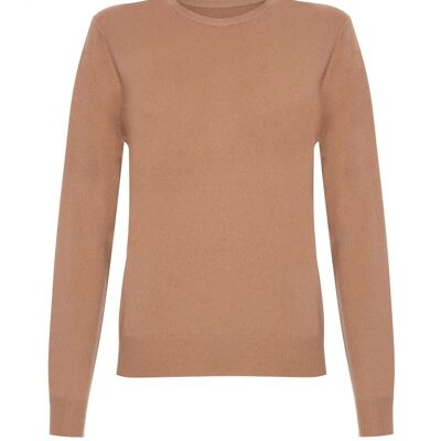 Maglia Girocollo Donna 100% Cashmere, Cammello