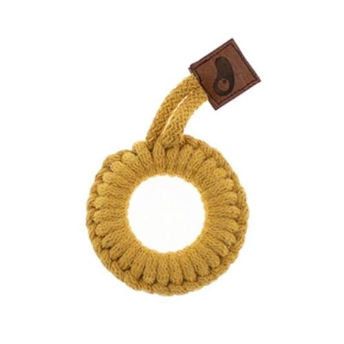 Ring Teether wood and cotton Mustard