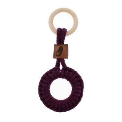 Ring Teether wood and cotton Wine