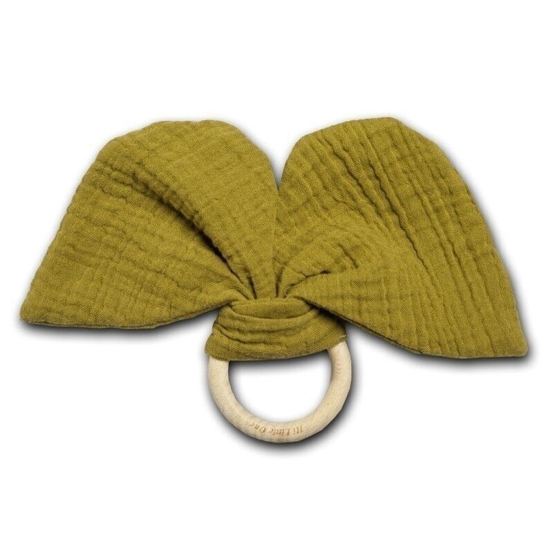 Un massaggiagengive con sonaglio frusciante realizzato in cotone biologico BIO Elephant Olive