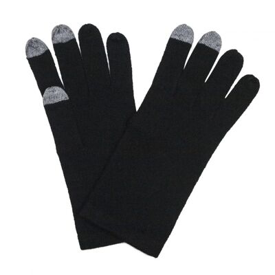 Touchscreen-Handschuhe aus 100 % Kaschmir für Damen, Schwarz