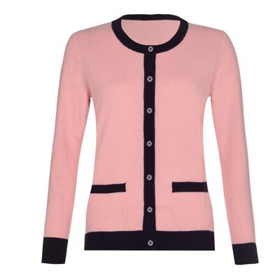 Women's 100% Cashmere Two Tone Cardigan, Pink