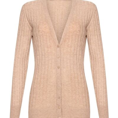 Damen-Strickjacke mit V-Ausschnitt aus 100 % Kaschmir, beige