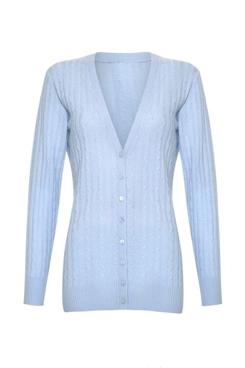 Women's 100% Cashmere V Neck Cardigan, Baby Blue