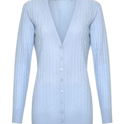 Cardigan da donna con scollo a V in 100% cashmere, celeste